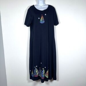 Vintage Copa Cabana Womens Maxi Dress Sz L 90s Sail Boats Comfy Casual Blue USA